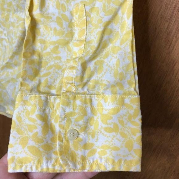 J Crew Yellow Small Leaf Print Button Up Top - Picture 4 of 12
